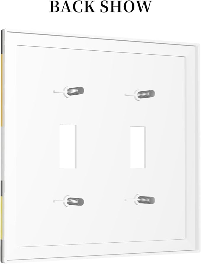 Geometric Yellow Gray Black White Double Toggle Light Switch Covers 2 Gang Wall Plate Dual Decorative Switchplate Electrical Faceplate for Bathroom Country Kitchen Bedroom Decor, 4.9" x 5"