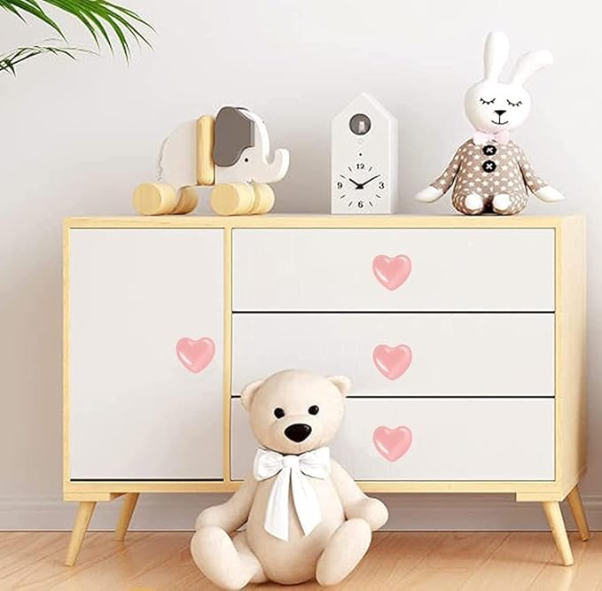 Cute Glossy Dresser Knobs Pink Ceramic Drawer Door Knobs Love Heart Shape Cabinet Cupboard Pull Handles Lovely Hardware Closet Knobs for Kids Girls Children's Bedroom (Bright Pink-6pack)
