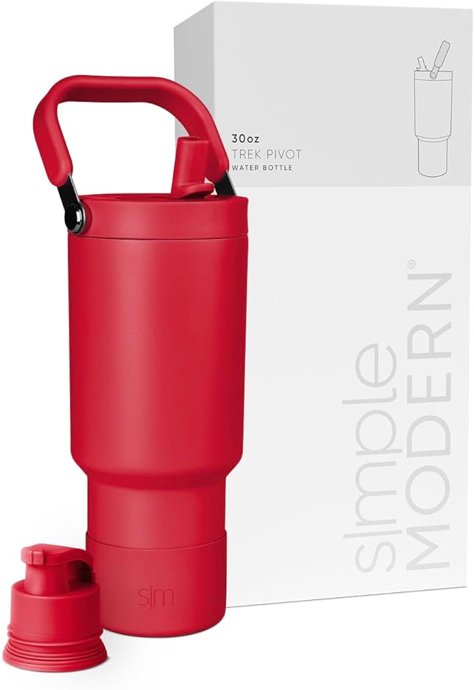 Simple Modern Trek Pivot | 30oz Flip Straw Tumbler with Handle | Water Bottle & Boot | Interchangeable Straw & Chug Lids | Insulated Stainless Steel Jug | Gym Sports Outdoors | Ember Red