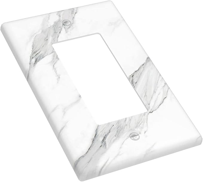 Marble Grey Wall Plate Decorative Light Switch Cover 1-Gang Single Rocker Faceplate fo Bathroom Farmhouser Kitchen Bedroom White
