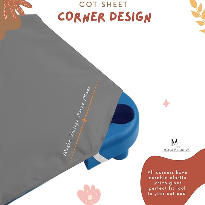 Pack of 24 Cot Sheet for Daycare Preschool Cot Bed -Polyblend Fabric with Corner Elastic Cots Sheets Fits On 22" X 40" Inches Size Toddler and Preschool Daycare Cot Dark Grey 22 X 40 Size