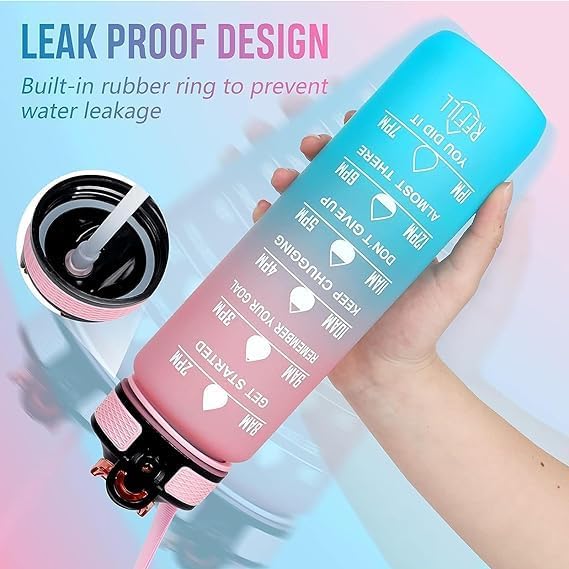 Gigi Rose Mug 32 OZ Drinking Water Bottle with Times to Drink and Straw, Motivational with Carrying Strap, Leakproof BPA & Toxic Free, Ensure You Drink Enough Water for Fitness Gym Outdoor