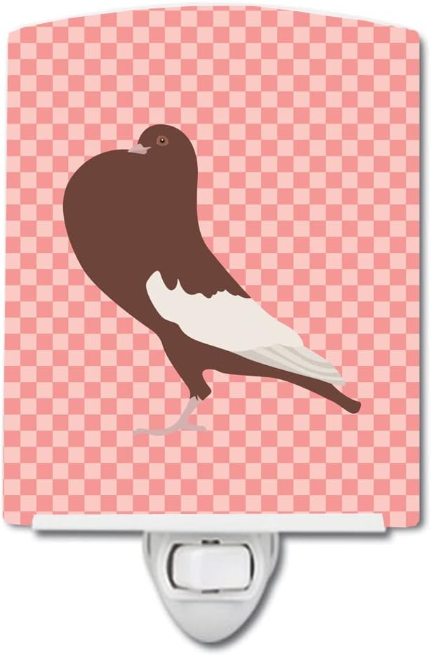 Caroline's Treasures BB7954CNL English Pouter Pigeon Pink Check Ceramic Night Light Compact, UL-Certified, Ideal for Bedroom, Bathroom, Nursery, Hallway, Kitchen, 6x4x3, Multicolor