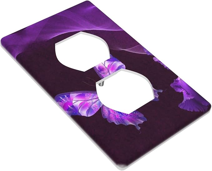 Purple Butterfly Flower Duplex Outlet Switch Wall Plate Cover Decorative 1-Gang for Electrical Girls Room Bathroom Bedroom Home Kitchen One Receptacle Polycarbonate Power Gear 4.5" x 2.76"