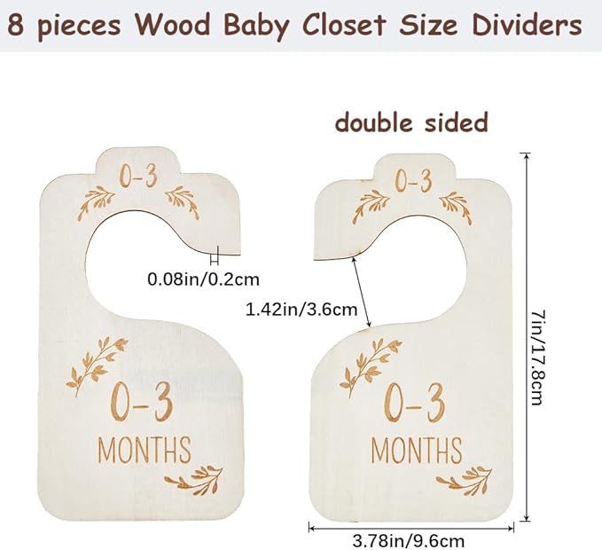 CRASPIRE 8Pcs Wooden Baby Wardrobe Dividers Nursery Hanger Seperaters from Newborn to 24 Month Baby Closet Organizers Nursery Infant Wardrobe Hangers Divider for Newborn Shower Decor