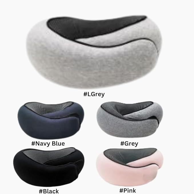 Memory Foam Neck Pillow for Travel, Adjustable Velcro Strap, Durable and Easy to Clean.Reduces Pressure Points and Promotes Better Alignment, Helping Prevent Neck Pain (Light Grey).