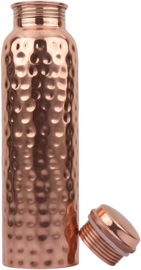 Copper Water Bottle - 34 Oz Extra Large - A Hammered Ayurvedic Pure Copper Vessel For Drinking - Drink More Water, Lower Your Sugar Intake And Enjoy The Health Benefits Immediately