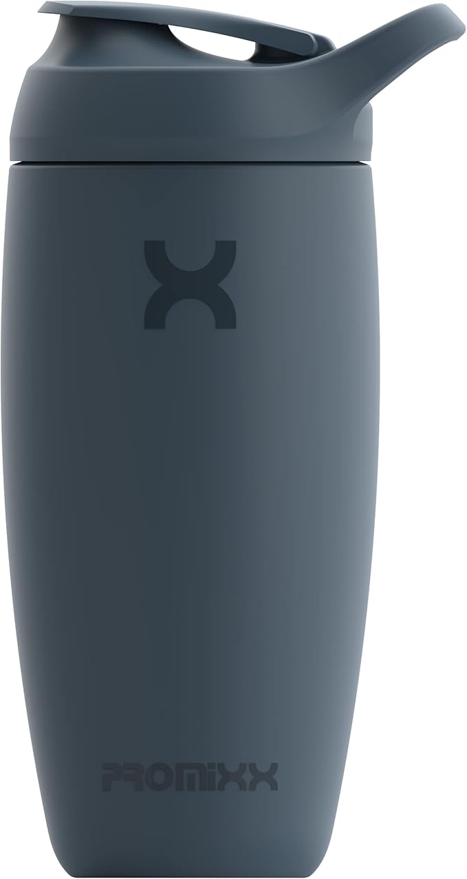 Promixx Pursuit Shaker Bottle Insulated Stainless Steel Water Bottle and Blender Cup, 18oz, Midnight Blue