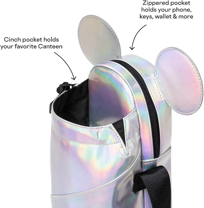 Corkcicle x Disney Minnie Mickey Mouse Ears Crossbody Water Bottle Sling Bag, Fits 16 oz to 40 oz Tumbler – Water Bottle Holder with Strap Securely Holds Bottle, Cards, Phone, & Keys