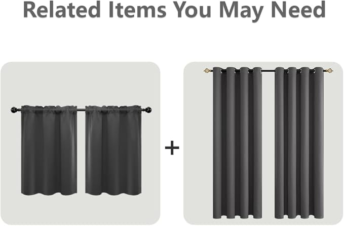 Mrs.Naturall Blackout Curtains for Bedroom,Short Window Curtains 2 Panel Sets,Dark Grey,45 Inch Length