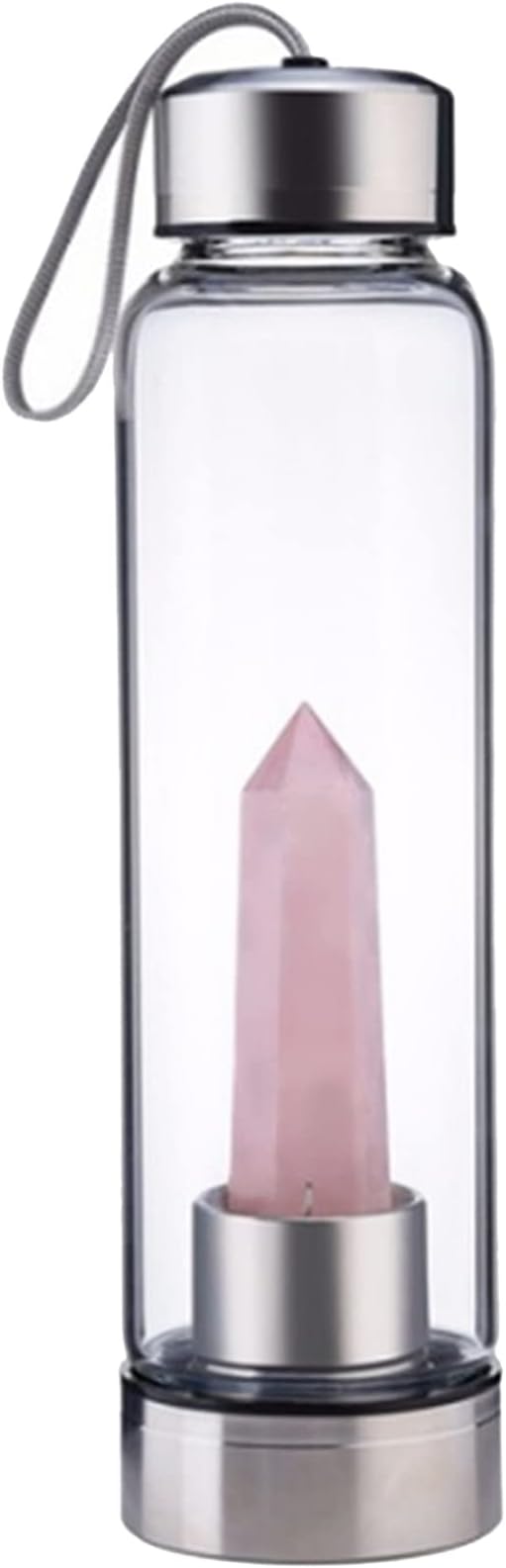 Crystal Glass Water Bottle, Glass Water Bottle with Changeable Natural Crystal Center, Quartz Gemstone Water Bottle for Natural