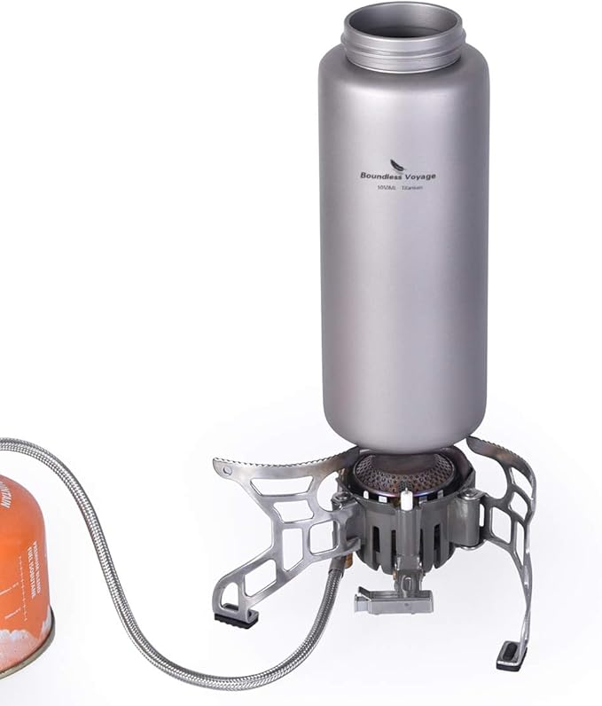 iBasingo 1050ml Titanium Bottle 600ml Nesting Cup Outdoor Camping Single Layer Wide Mouth Cookware Lightweight Portable Bottle Mug Hiking Picnic Solo Cooking Mess Kit