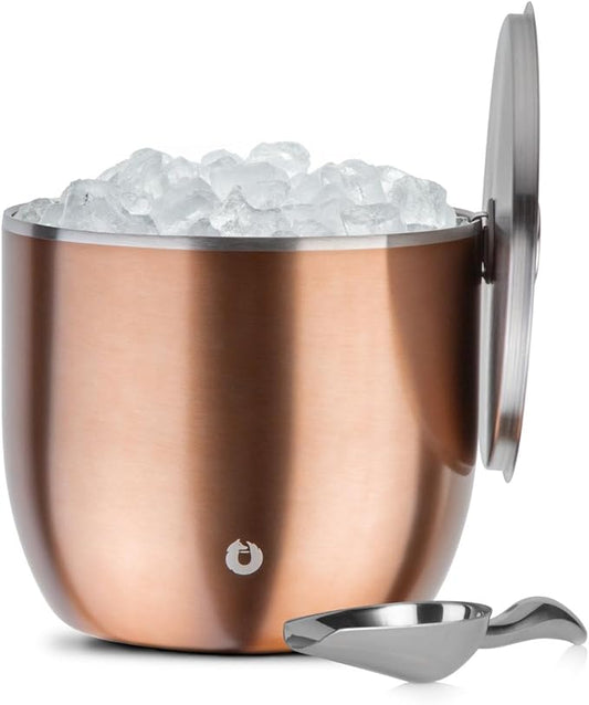 SNOWFOX XL Premium Vacuum Insulated Double Wall Stainless Steel Ice Bucket with Lid/Scoop,Bar Accessories,Large Elegant Party Bucket,Chills Several Bottles,Beautiful Entertaining Supplies,7 Liter,Gold