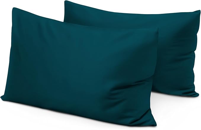800 Thread Count 100% Egyptian Cotton Toddler Pillowcases Set of 2, Super Soft and Breathable Zipper Closer Travel Pillow Cases, 16x22 Inches, Teal Solid
