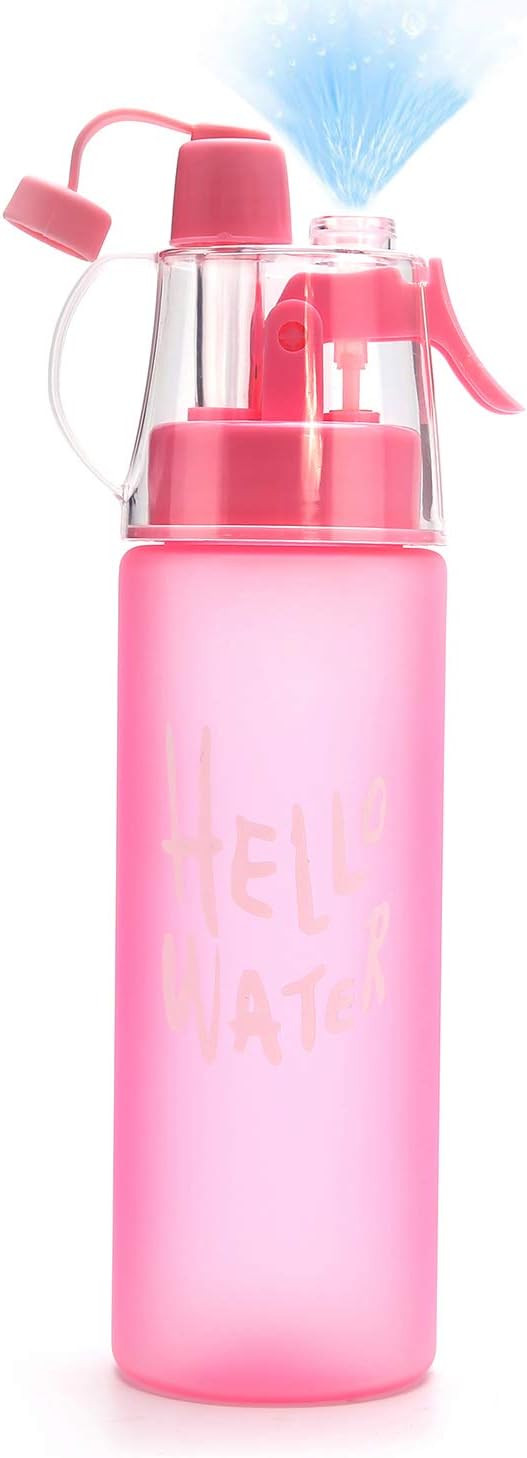 Emopeak 580ML Misting Water Bottle, 20OZ Sports Water Bottle with Spray Mist for Outdoor Hydration, BPA-Free Mist Water Bottle (Pink Frosted, 580ml/20oz)