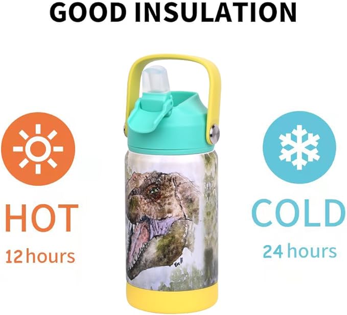 Dinosaur Expert Kids water bottle for girls and boys with unique T-Rex design BPA free Double wall Flask insulated stainless Steel for Dinosaur lovers Christmas Birthday gifts for Dinosaur lovers
