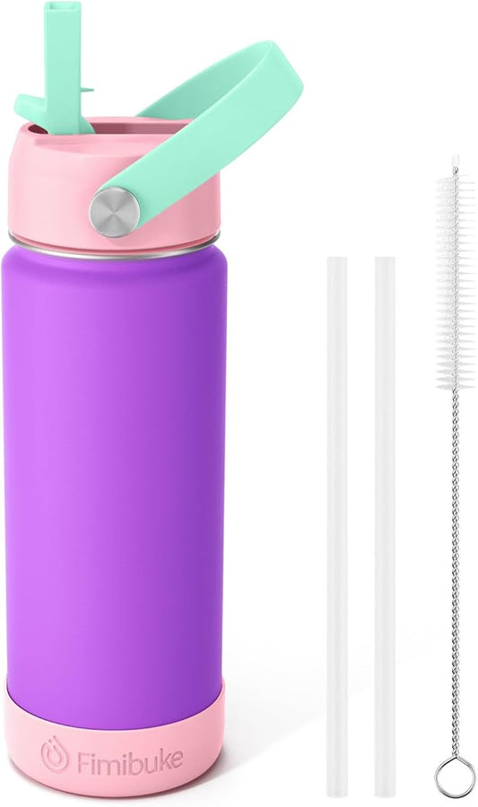 Fimibuke Kids Insulated Water Bottle - 18oz BPA-FREE 18/8 Stainless Steel Kids Cup with Straw Travel Tumbler Double Wall Vacuum Leak Proof Toddler Water Bottle for School Boys Girls(1 Pack, Amethyst)