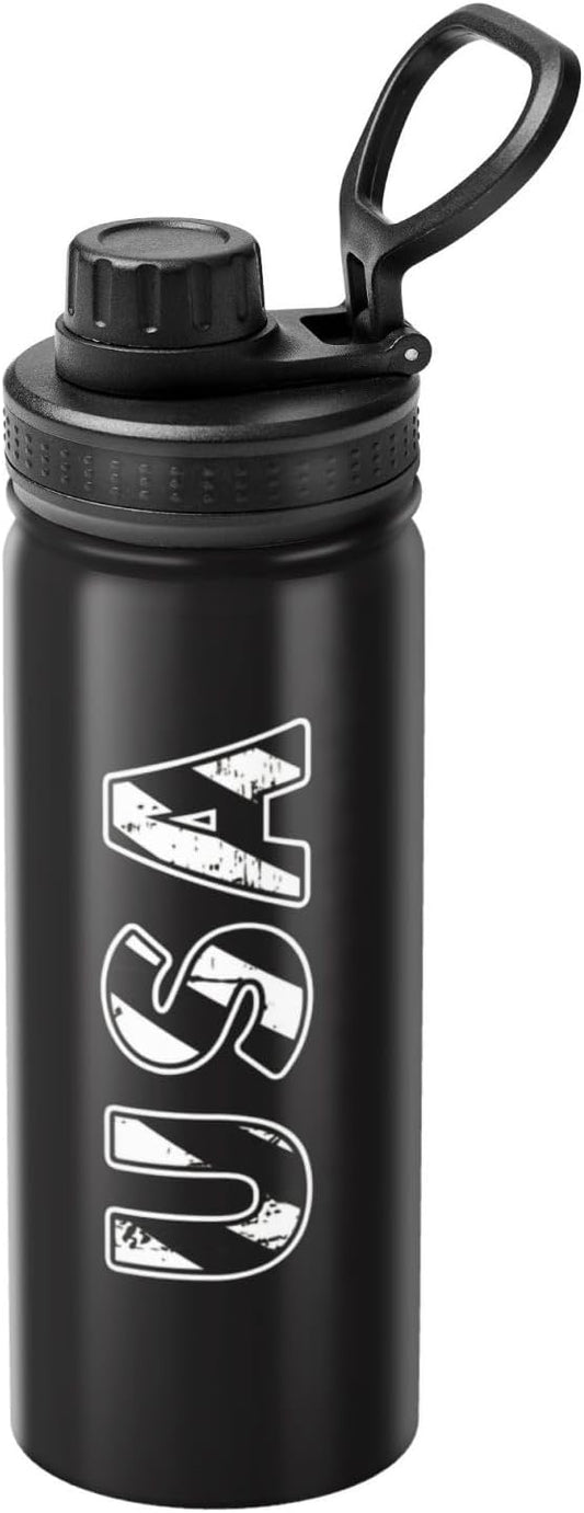 Cerburny Water Bottle Black USA Flag 18 oz Stainless Steel Insulated Bottles With Lid Wide Mouth Gym Sports Water Jug For Men Women Adult