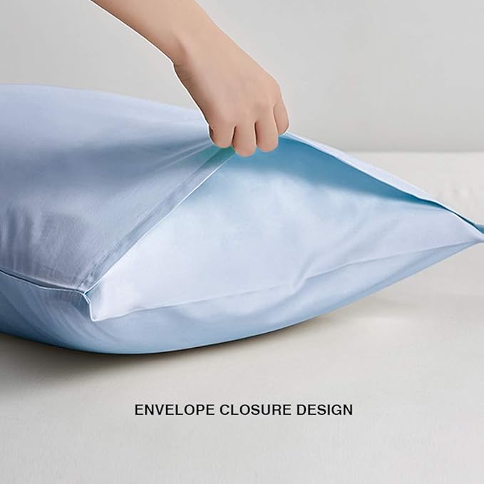 Toddler Pillowcase Set of 2 PC 600 TC 100% Egyptian Cotton Toodler 12x16 Inch Small Travel Pillow Case Envelope Closer Decorative Soft Cozy Travel Kids Nursery Preschool Pillow Cases, Light Blue Solid