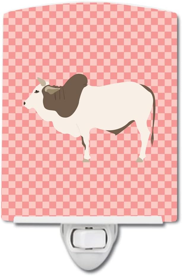 Caroline's Treasures BB7830CNL Malvi Cow Pink Check Ceramic Night Light Compact, UL-Certified, Ideal for Bedroom, Bathroom, Nursery, Hallway, Kitchen, 6x4x3, Multicolor