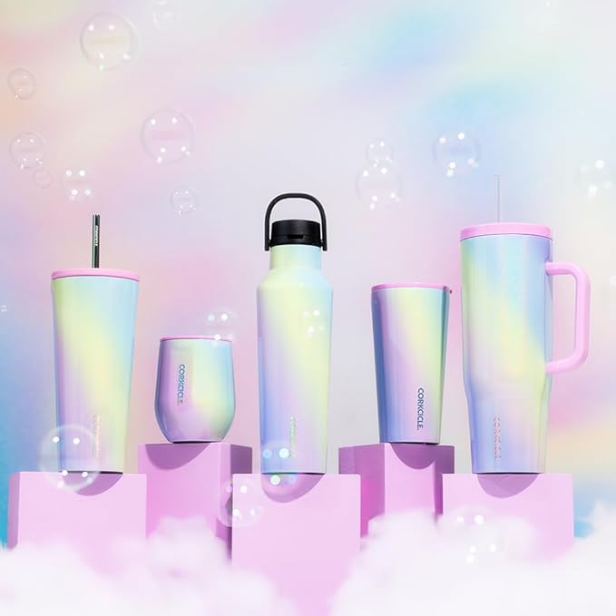 Corkcicle Insulated Canteen Travel Water Bottle, Triple Insulated Stainless Steel, Easy Grip Straw Mouth, Keeps Beverages Cold for 25 Hours or Warm for 12 Hours, 20 oz, Rainbow Unicorn