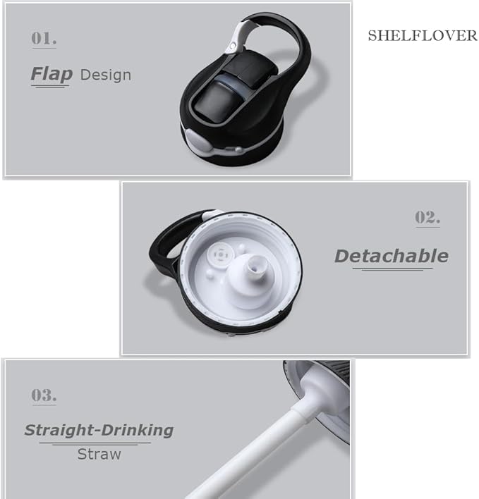 SHELFLOVER Black Water Bottle With Narrow Straw, BPA FREE Clear Bottles With Handle One Hand Use Easy Carried, Flip Up, Suit School, Office, Gym, Office For Men, 32oz (1000ml)