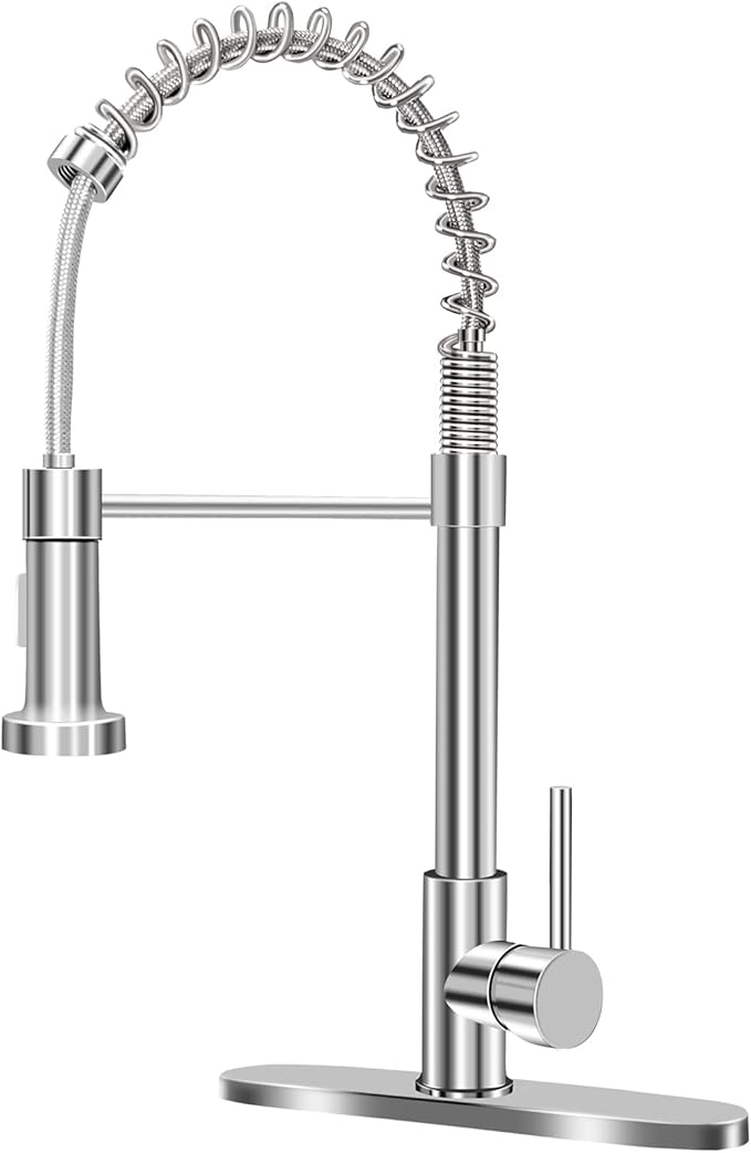 Chrome Kitchen Faucet with Pull Down Sprayer Kitchen Sink Faucet for Rv Camper Trailer,Apartment,Modern High Arc Single Handle Kitchen Faucets Grifos De Cocina Polished Chrome Kitchen Faucet