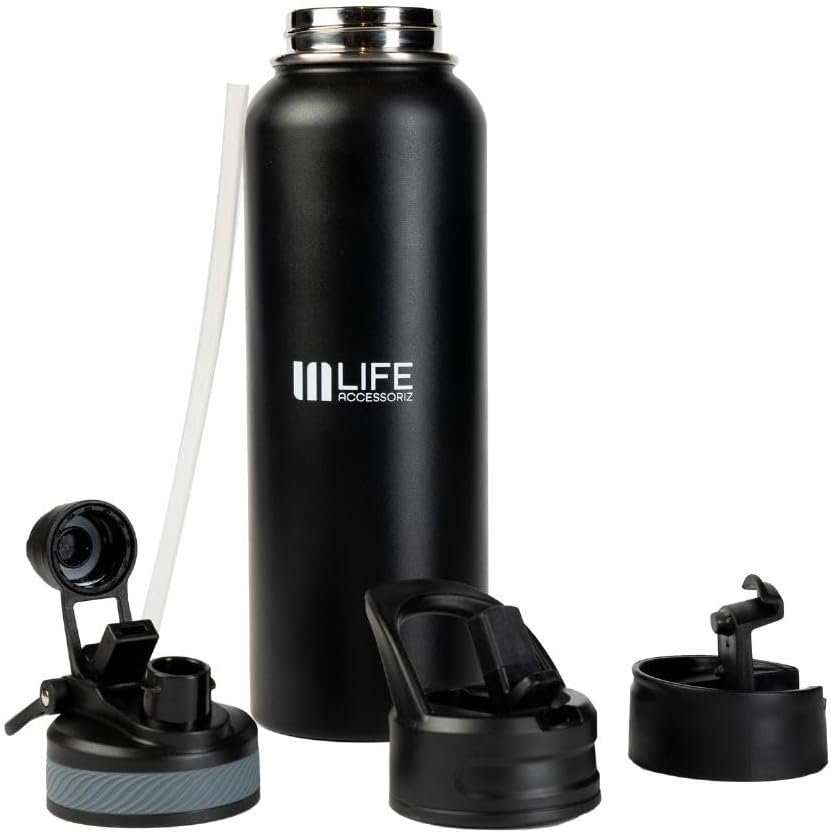 TempPro Water Flask - 3 Straw Lids, Leak-proof Stainless Steel Gym & Outdoor Bottles for Men& Women - Double Walled, Insulated Thermos (32 OZ)