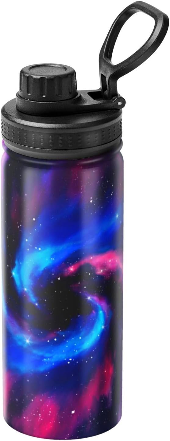 Cerburny Water Bottle 18 oz Blue Pink Galaxy Stainless Steel Insulated Bottles With Handle Leak Proof Gym Sport Water Jug For Men Women Adults