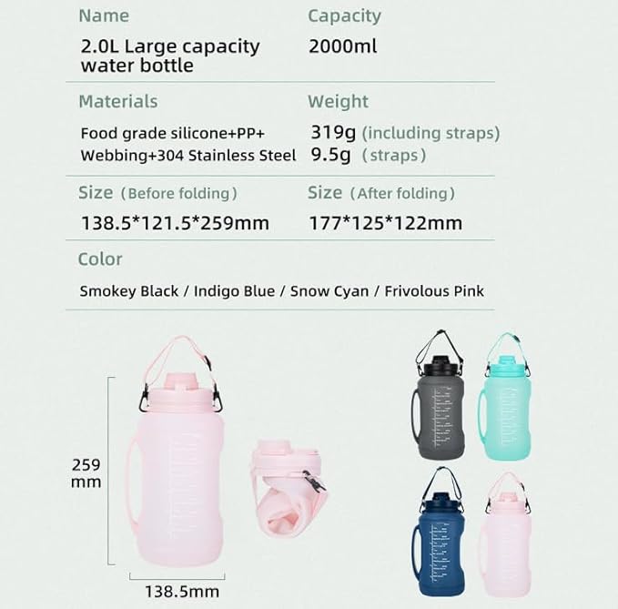 Collapsible Water Bottles 64oz with Removable Straw, Odorless BPA-Free Silicone, Leak-Proof Foldable Reusable Bottle - Perfect for Cruise Travel Sports Gym Hiking Camping Cycling - Pink
