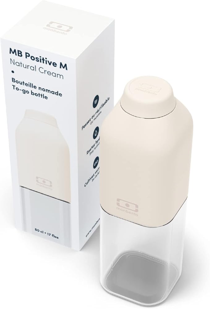 monbento - Clear Reusable Water Bottle MB Positive M Natural Cream - 17 floz/500 ml Water Bottle Perfect for Work, Travel, Sport, Picnic - Compact, Leakproof BPA Free Water Bottle - Beige