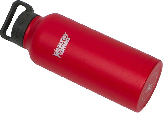 Healthy Human Stainless Steel Water Bottle | Double Walled Vacuum Insulated Water Thermos for Adults | Eco-Friendly Travel Bottles with Leak Proof Lid (Red Hot, 32 oz/ 946 ML)