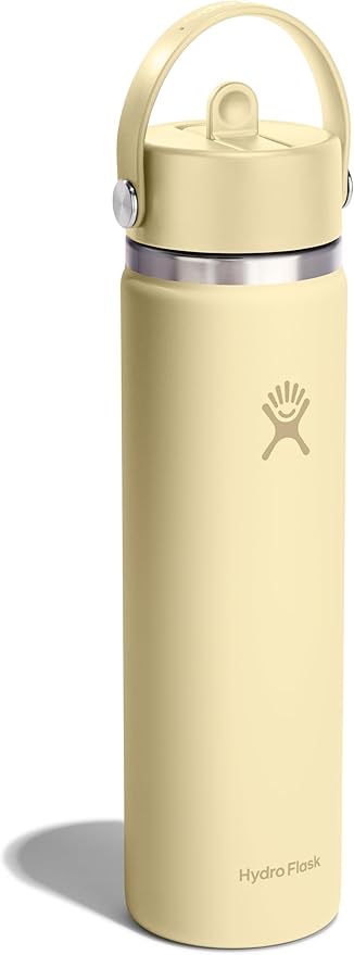 HYDRO FLASK Wide Mouth vacuum insulated stainless steel water bottle with leakproof closeable straw lid for cold water drinks, sports, travel, car and school