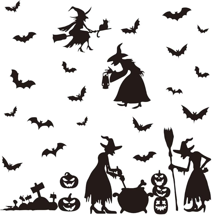 SUPERDANT Halloween Wall Stickers Magic Witch Wall Decals Spooky Pumpkin Wall Sticker Halloween Stickers for Kids Halloween Window Decoration for Halloween Party Decorations