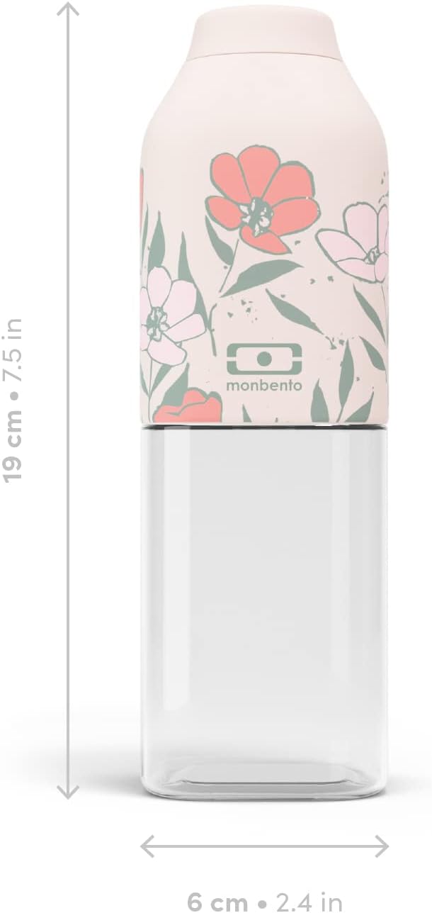 monbento - Water Bottle MB Positive M Bloom 17 Oz - Leakproof Water Bottle Perfect for Work, Travel, Sport, or to Slip into a Handbag - BPA Free - Food Grade Safe - Flowers Pattern - Pink