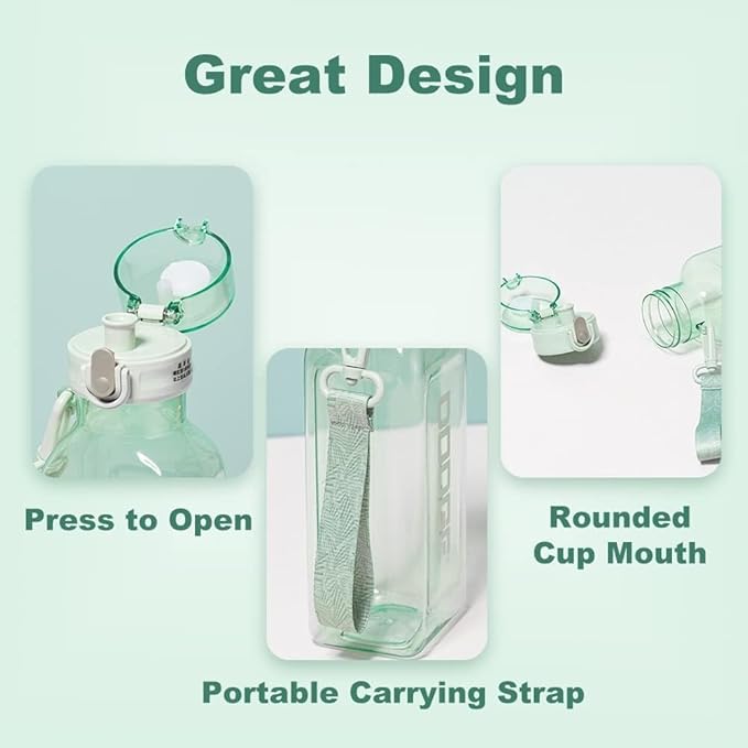 Sports Square Water Bottle 24 oz Reusable Drinking Bottle Portable Leakproof BPA-Free Plastic Water Bottles for Travel Picnic Gym Camping School(Green)