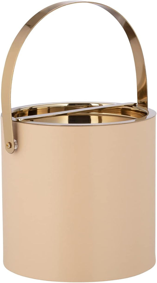 Kraftware Polished Gold Arch Handle & Bridge Cover: Beige Milan 3qt Ice Bucket, 3 quarts