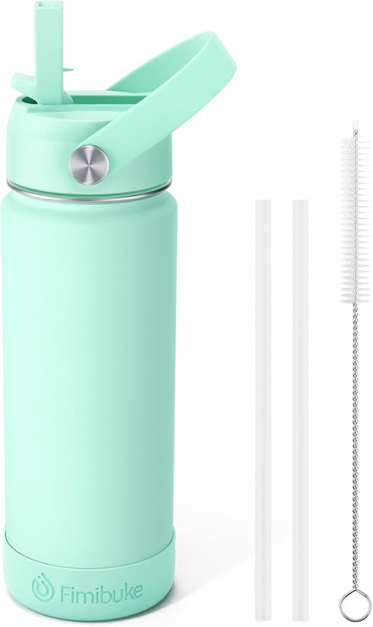 Fimibuke Kids Insulated Water Bottle - 18oz BPA-FREE 18/8 Stainless Steel Kids Cup with Straw Travel Tumbler Double Wall Vacuum Leak Proof Toddler Water Bottle for School Boys Girls(1 Pack, Mint)