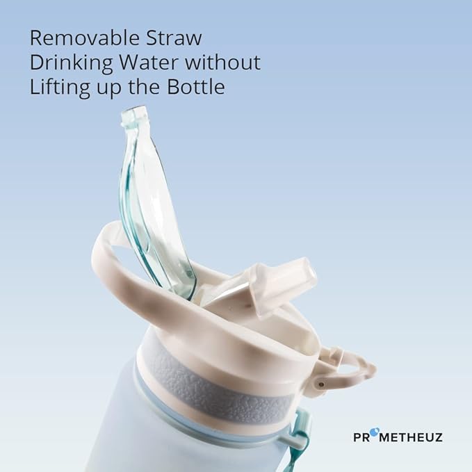 Prometheuz 32oz Water Bottle with Straw, Motivational Water Bottle with Time Marker, Leakproof & BPA-Free for Sports, Work and Fitness Baby Blue-Yellow-Pink