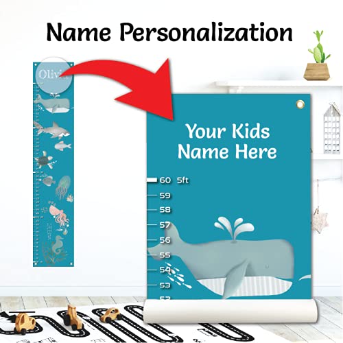 Personalized Canvas Growth Chart for Kids, Height Chart for Kids, Growth Chart Banner with Name (Sea Animal)