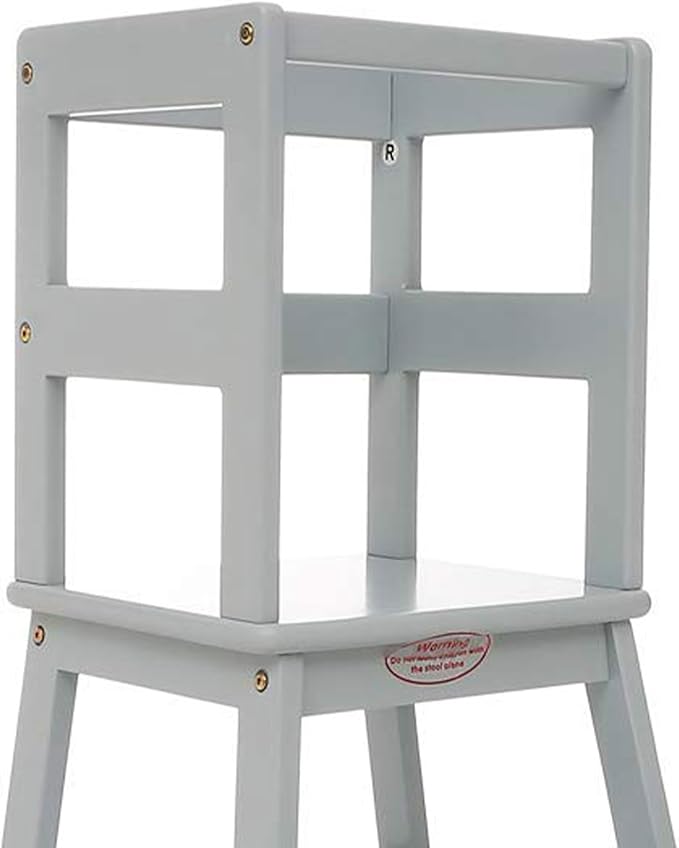 SDADI Kitchen Step Stool for Toddlers and Kids Ages 18 Months to 3 Years Old with Adjustable Height and Solid Wood Railings, Gray