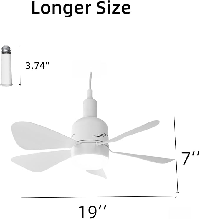 Socket Fan Light Ceiling Fans with Lights and Remote,19''Light Socket Fan with Dimmable Led Light Bulb, 3 Colors 3000k-6500k,Socket Room Fan for Bedroom