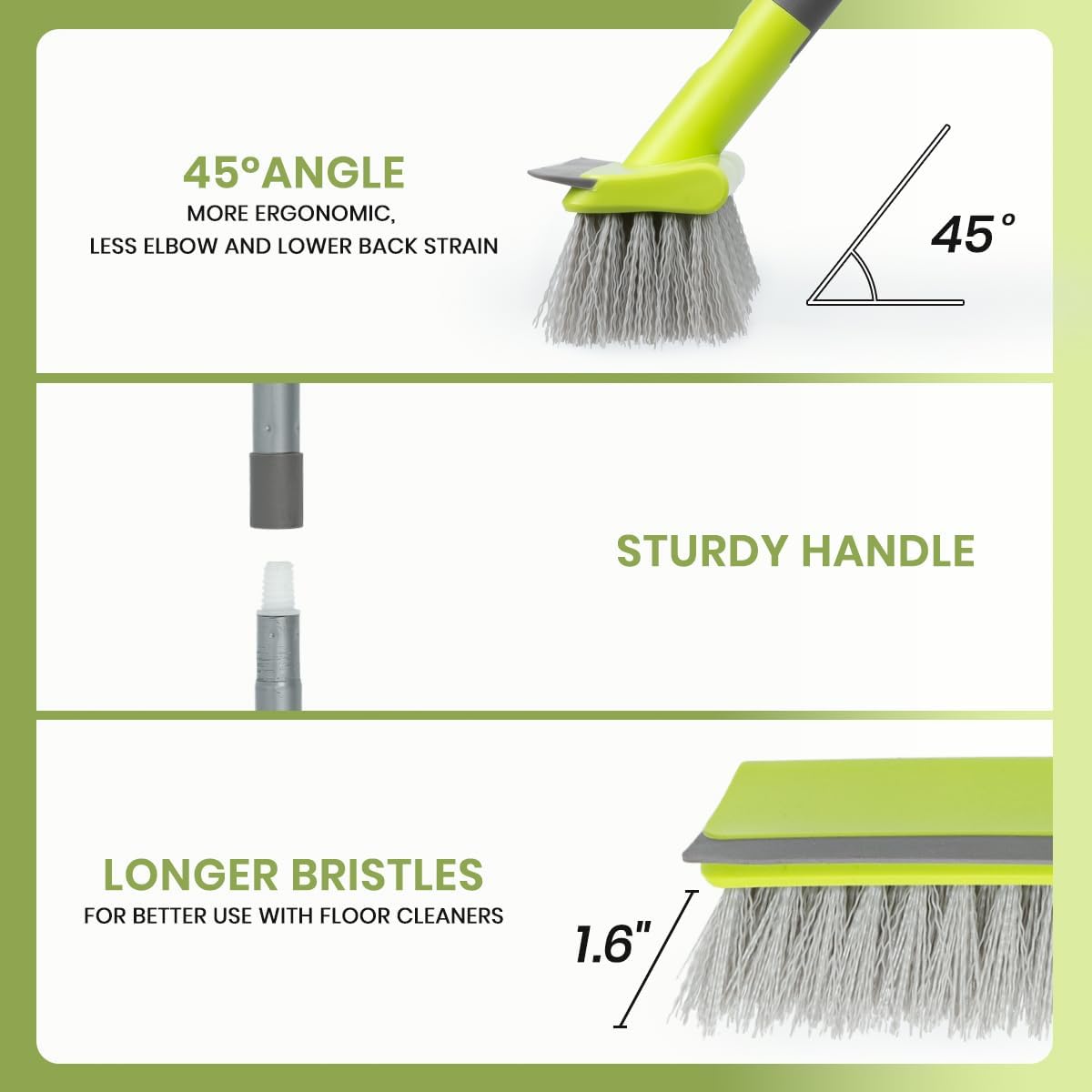 Floor Scrub Brush 2 in 1 Scrape and Stiff Bristle Deck Brush for Cleaning Concrete, Patio, Garage, Kitchen, Carpet and Bathroom 57" Long Handle