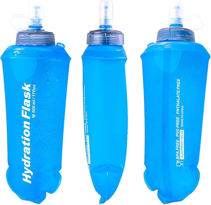 Azarxis TPU Soft Flask Running Collapsible Water Bottles BPA-Free Running Flask for Hydration Pack - Ideal for Running Hiking Cycling Climbing (500ml/16.9oz - 2 Pack)