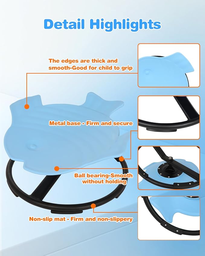 Spinning Chair for Autistic Kids, 3+ Autism Kids Sensory Swivel Chair, Light Blue Kids Swivel Chair, Coordinate The Balanced Development of The Left and Right Brain and Exercise Muscle Endurance