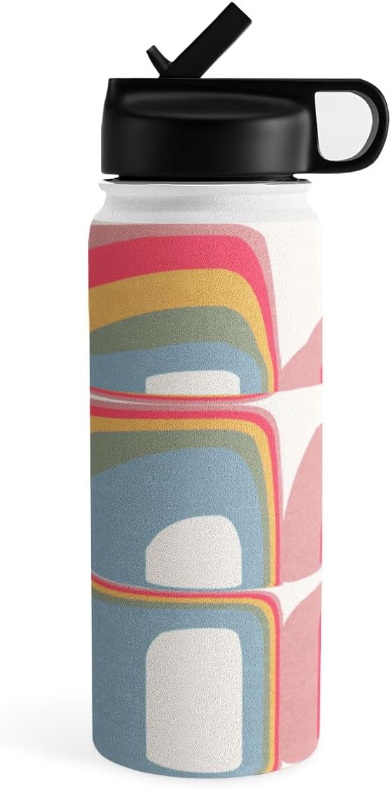 Deny Designs Water Bottle, Straw Lid 18 oz, Emanuela Carratoni Whimsical Rainbow