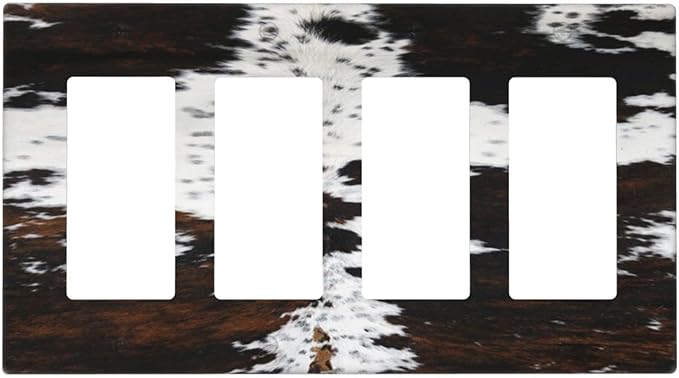 Western Farm Highland Cow Cowhide 4 Gang Rocker Decora Light Switch Cover Decorative Outlet Covers Wall Plate Electrical Faceplate Switchplate GFCI for Farmhouse Bathroom Bedroom Living Room Decor