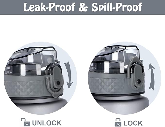 OLDLEY Replacement Straw Lid for 15 oz Water Bottle, Leakproof Spillproof Dustproof One-Click Open Cap with Carry Strap