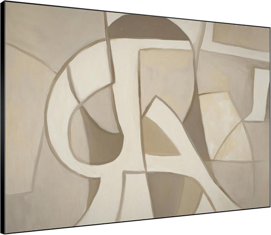 SIGNWIN 36"x46" Extra Large Framed Wall Art Neutral Abstract Geometric in Mid-Century Style, Retro-Inspired Design for Home Living Room Bedroom Decor (Frame Assembly Required)