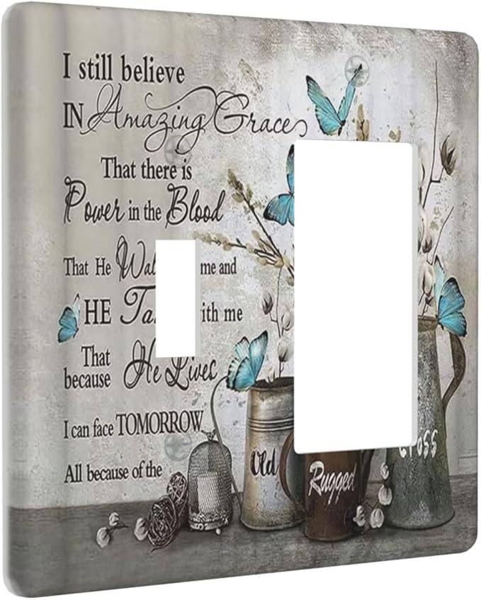Blue Butterfly Rustic Flower Inspirational Quotes 2 Gang Single Toggle Rocker Combination Light Switch Covers Wall Plate Cover Electrical Faceplate Decorative Switchplate for Farmhouse Bedroom